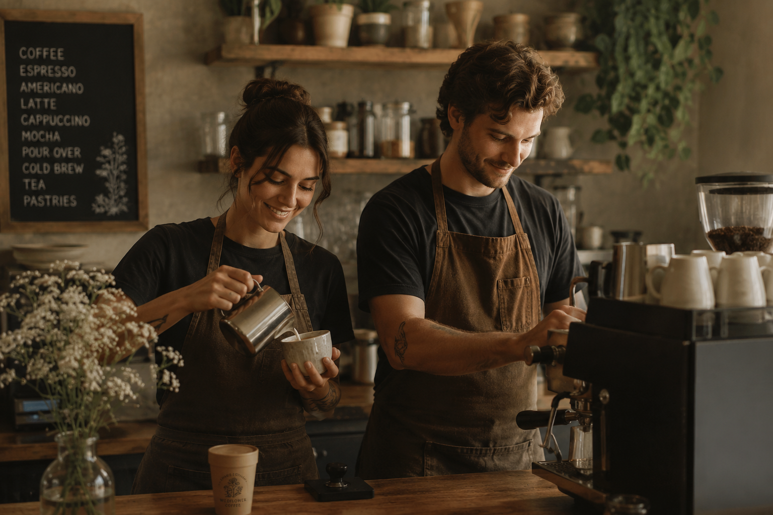 Baristas preparing coffee