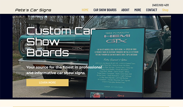 Pete's Car Signs homepage design