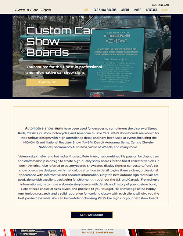 Car show boards homepage design