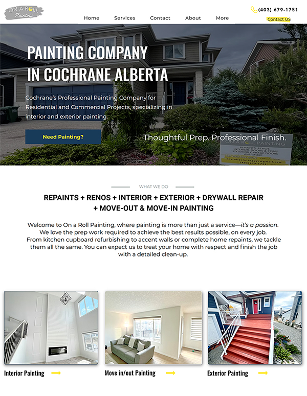 On a Roll Painting homepage design